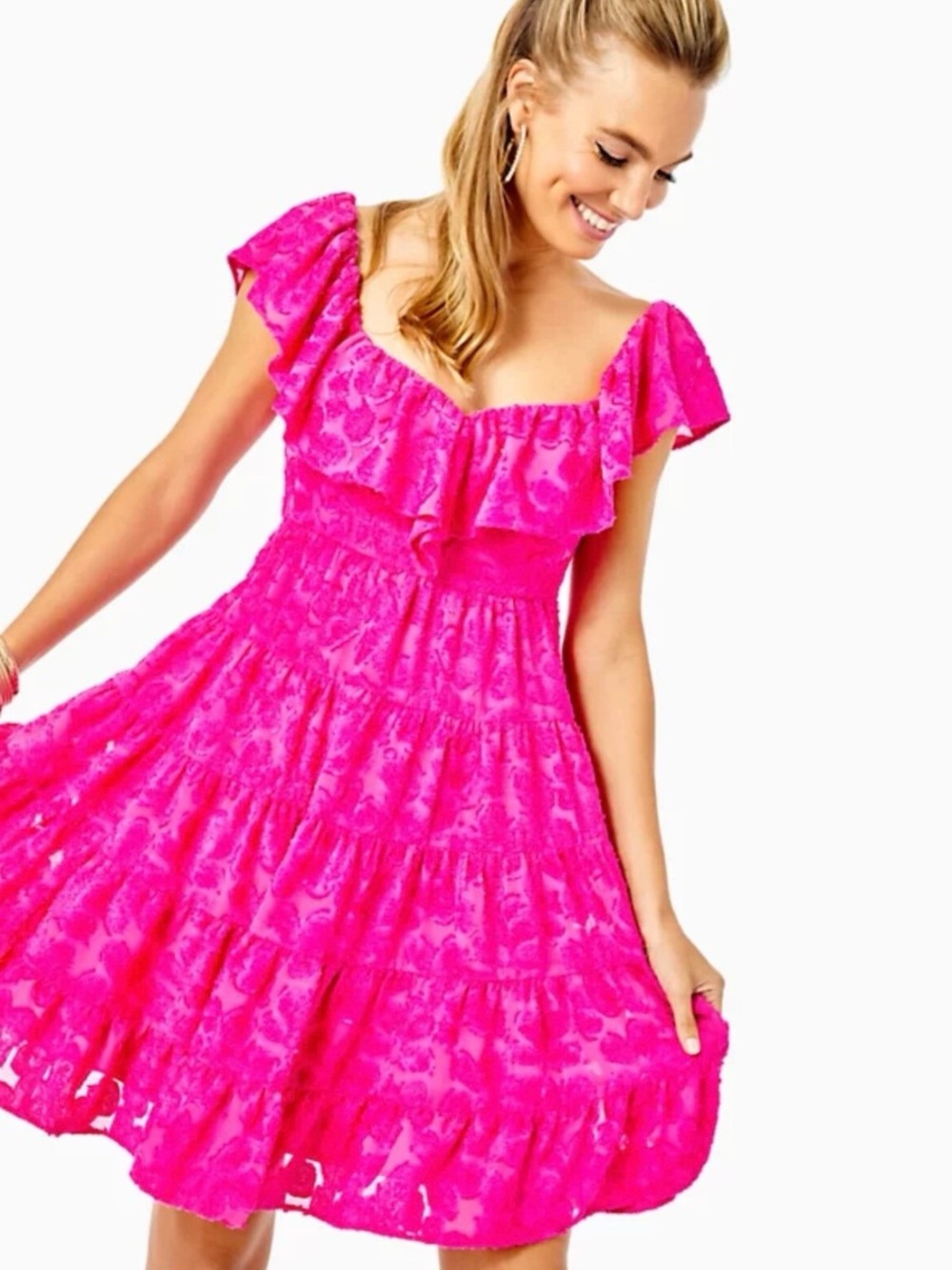 Lilly Pulitzer Emie Berry Pink Ruffle Trim Mini Dress